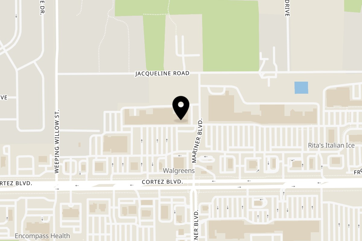 Map showing the location of Pueblo Viejo Mexican Restaurant on 13031 Cortez Boulevard in Brooksville